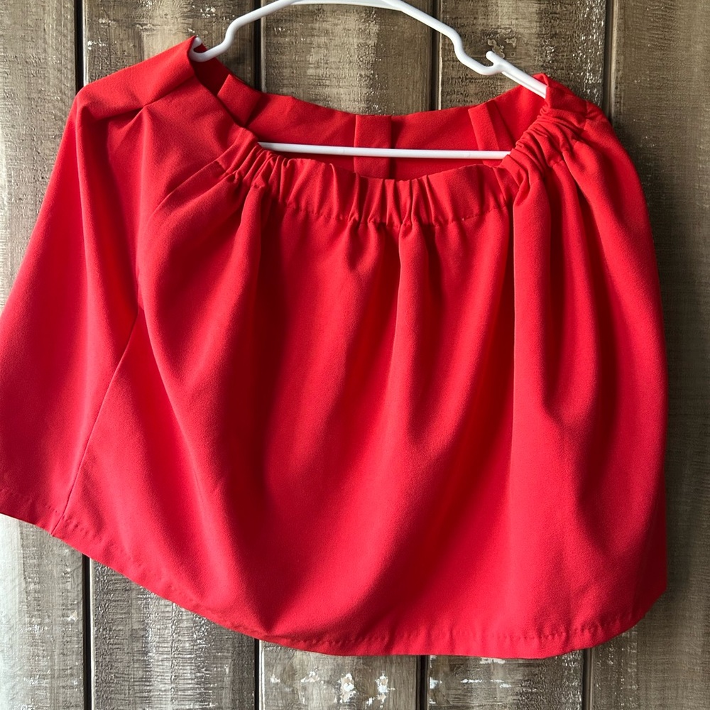 Deep pink/watermelon red color skirt w/elastic band in back w/liner (last pic).